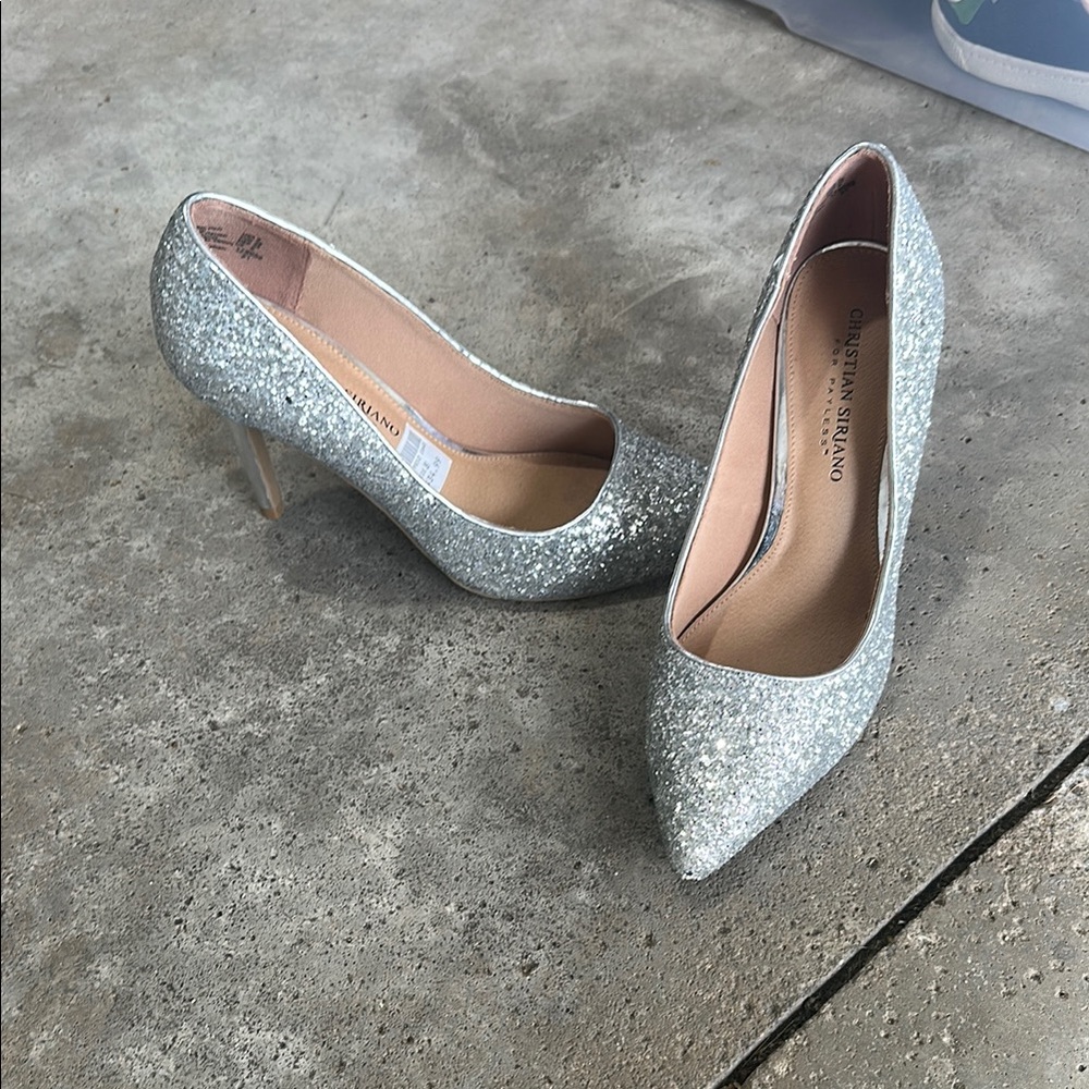 Christian Siriano Silver Glitter Heels for Formal Events